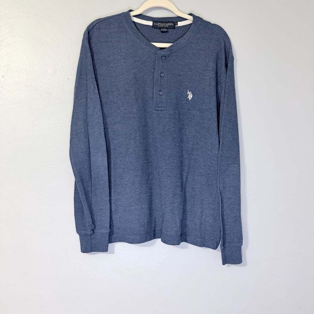 U.S. Polo Assn. Blue Waffle Knit Long Sleeve Henley Shirt Size L
